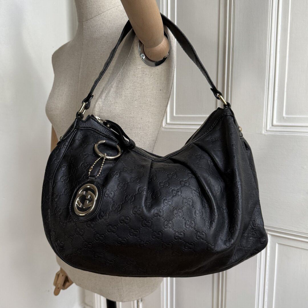Gucci Guccissima Sukey Leather Black Tote Bag