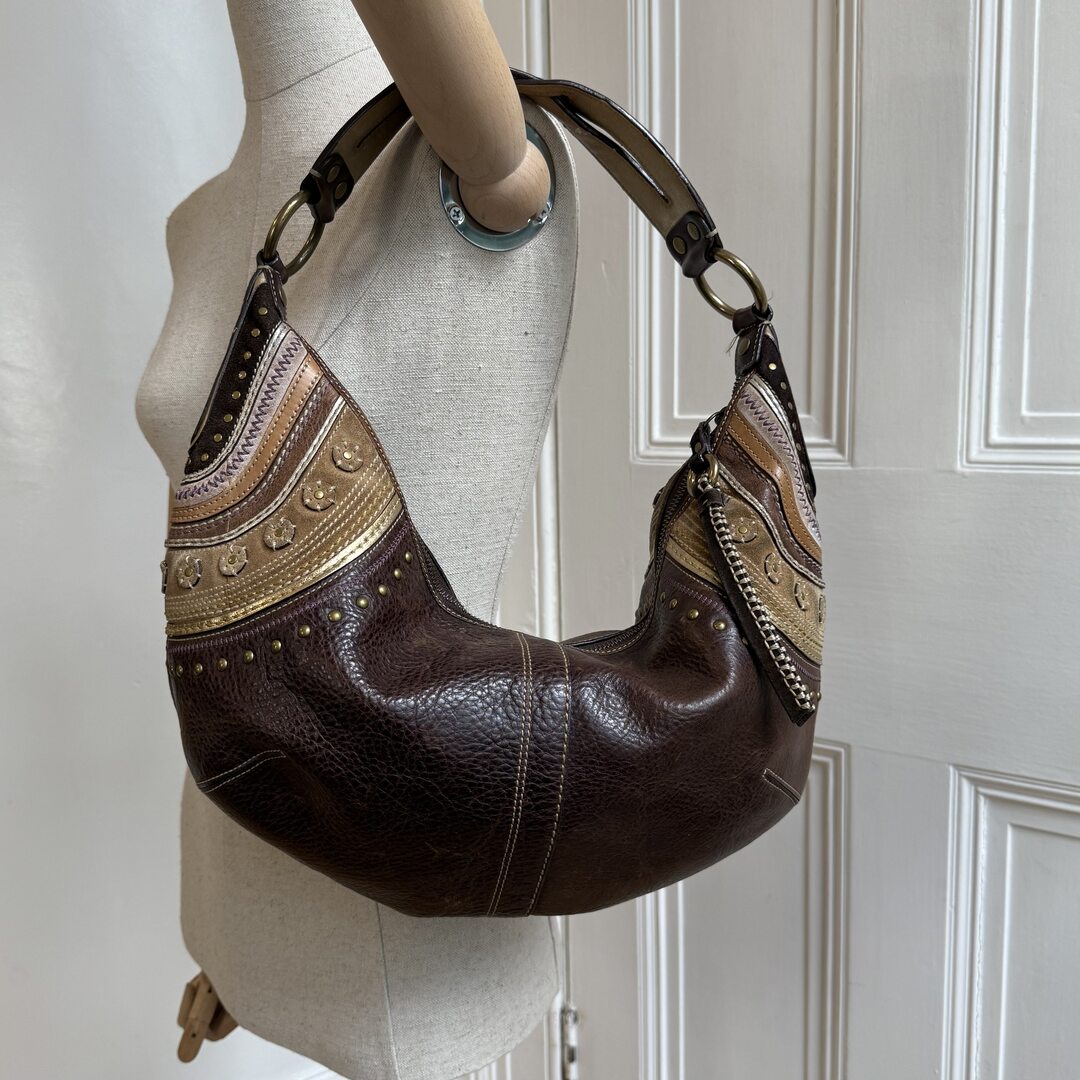 Coach Croissant Hobo Studded Leather Brown Shoulder Bag