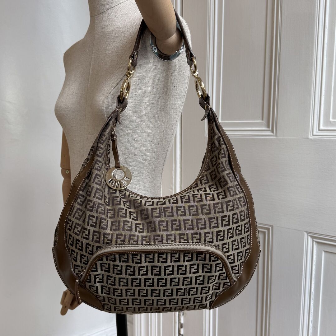 Fendi Zucchino Chef Hobo Brown Shoulder Bag