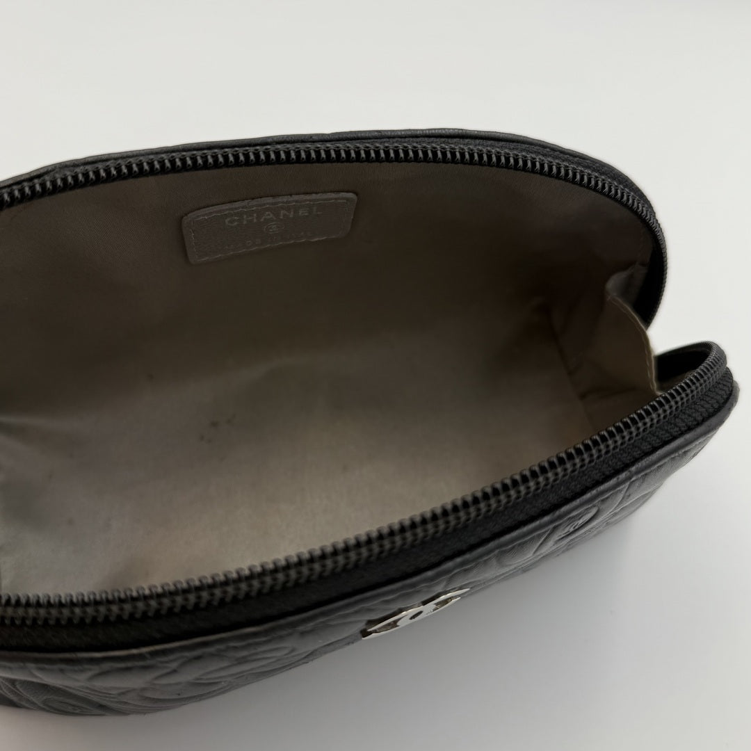 2012 Chanel Camellia Black Leather Cosmetic Pouch