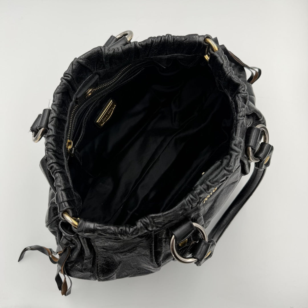 Miu Miu Vitello Black Leather Handbag