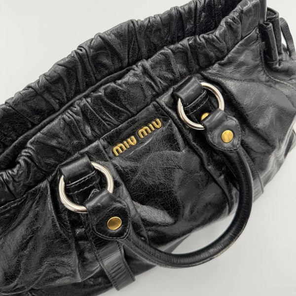 Miu Miu Vitello Black Leather Handbag