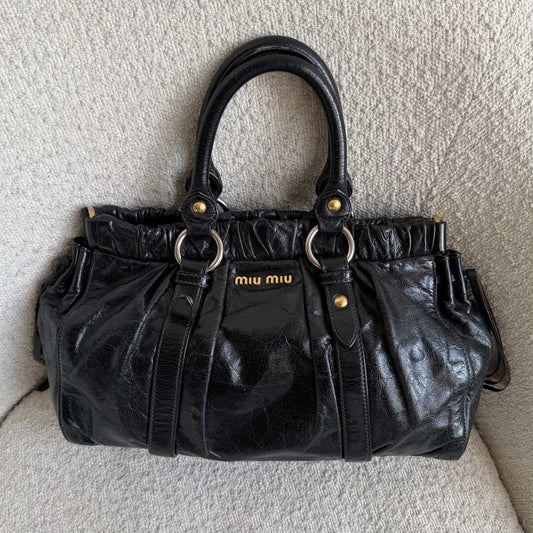 Miu Miu Vitello Black Leather Handbag