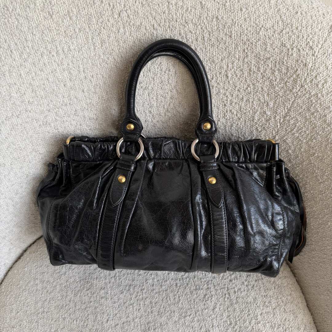 Miu Miu Vitello Black Leather Handbag