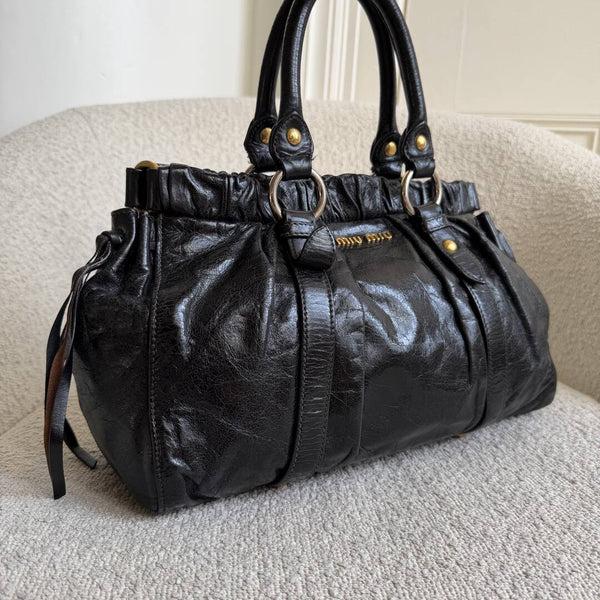 Miu Miu Vitello Black Leather Handbag