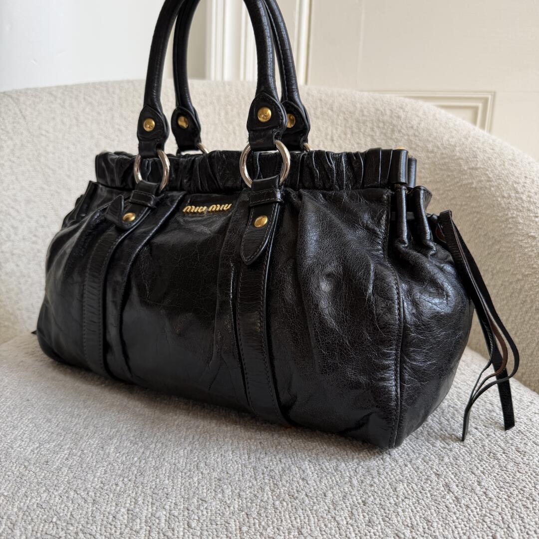 Miu Miu Vitello Black Leather Handbag