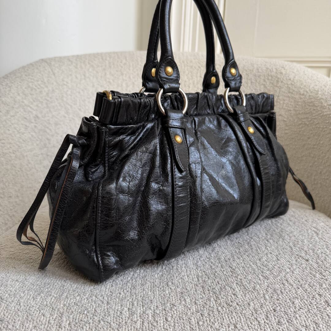 Miu Miu Vitello Black Leather Handbag