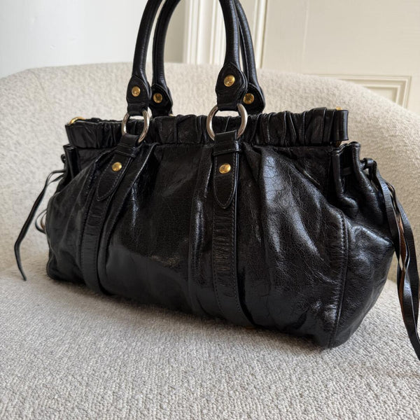 Miu Miu Vitello Black Leather Handbag