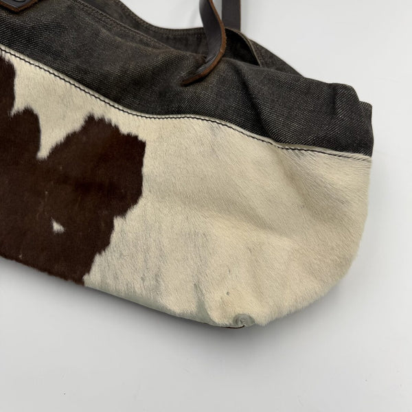 Archive Miu Miu Cow Print Denim Shoulder Bag