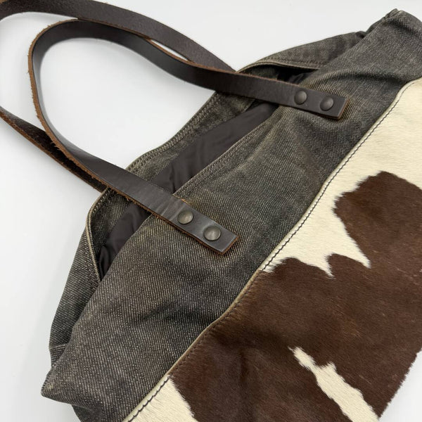 Archive Miu Miu Cow Print Denim Shoulder Bag