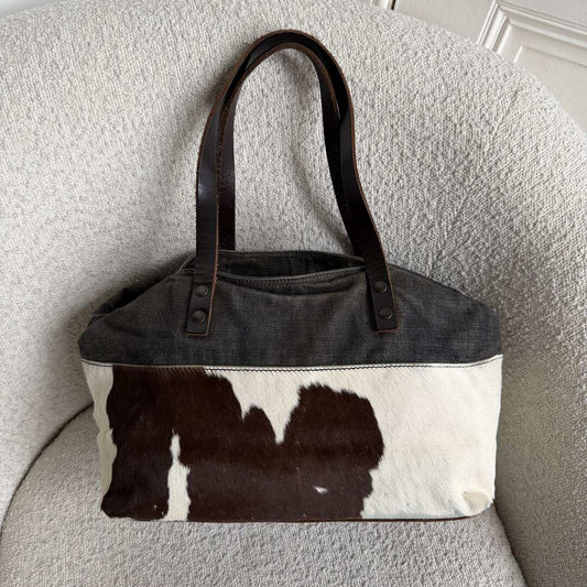 Archive Miu Miu Cow Print Denim Shoulder Bag