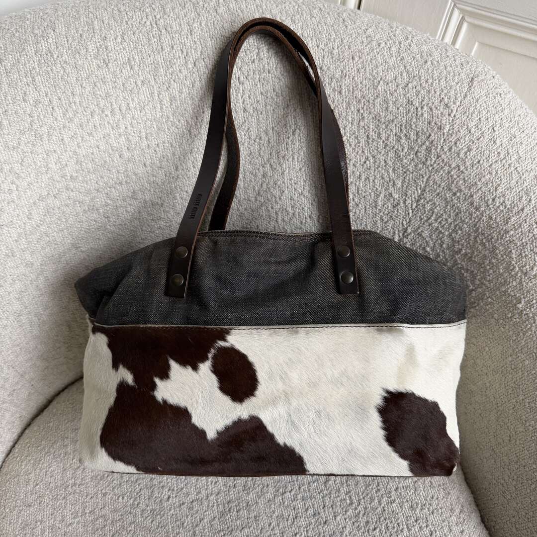 Archive Miu Miu Cow Print Denim Shoulder Bag
