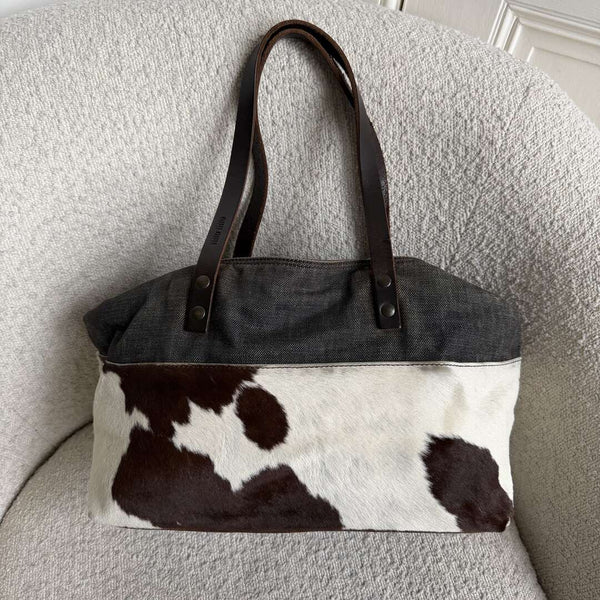 Archive Miu Miu Cow Print Denim Shoulder Bag