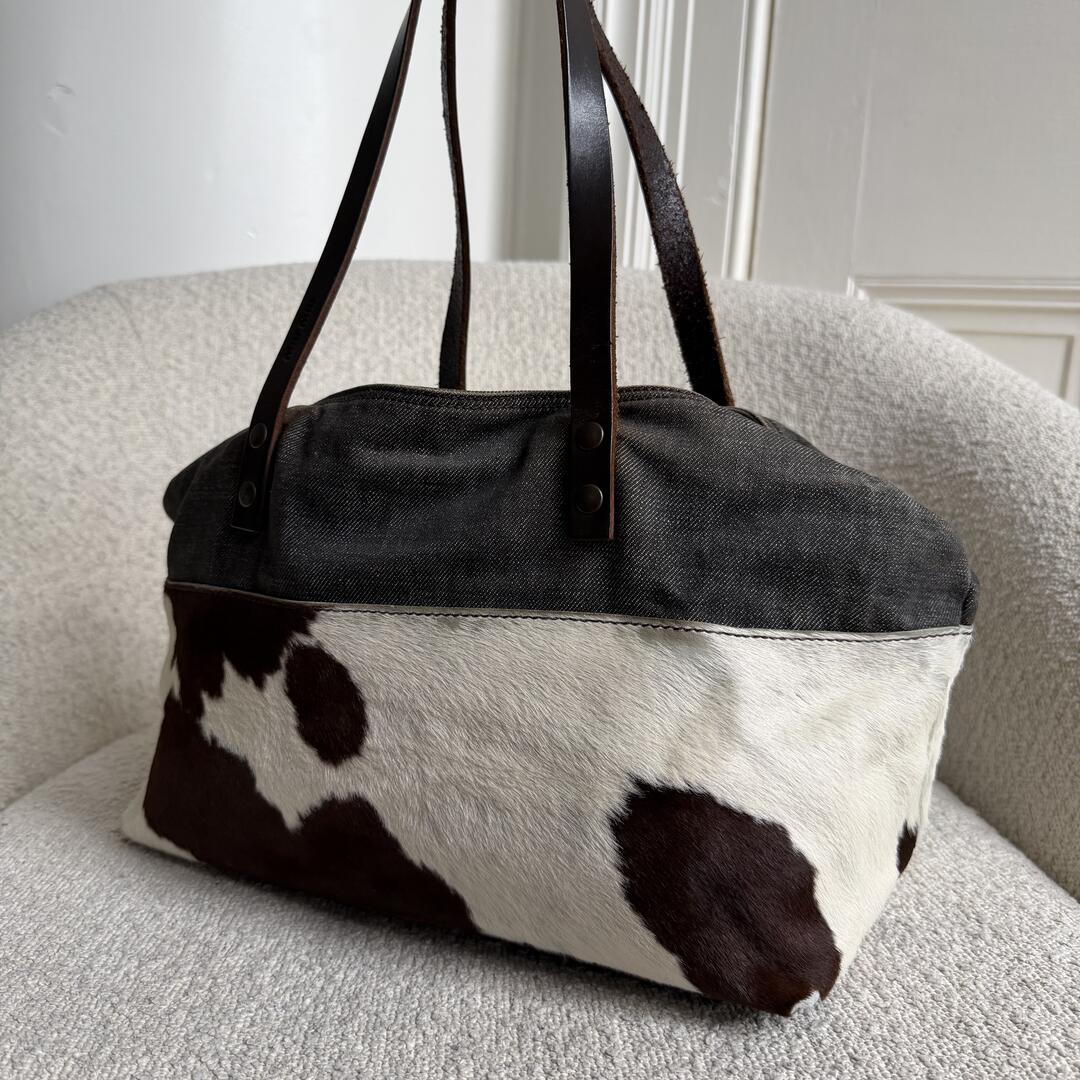 Archive Miu Miu Cow Print Denim Shoulder Bag
