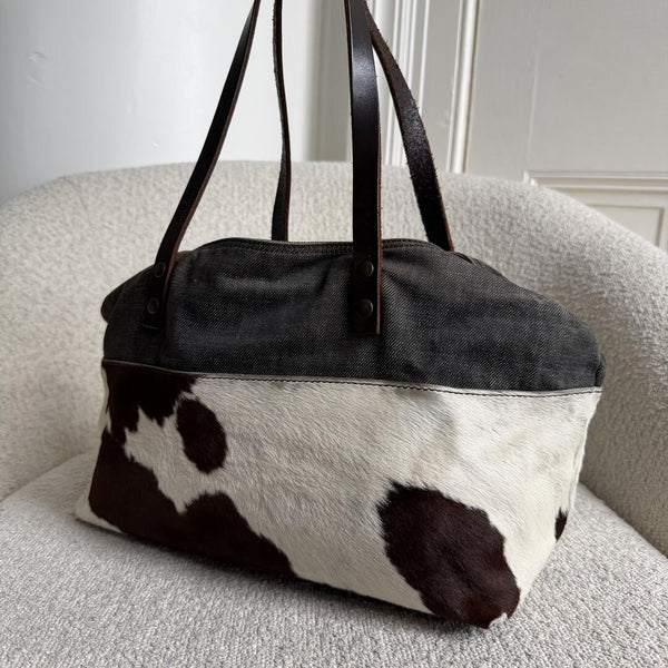 Archive Miu Miu Cow Print Denim Shoulder Bag