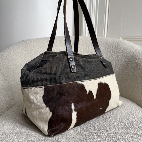 Archive Miu Miu Cow Print Denim Shoulder Bag