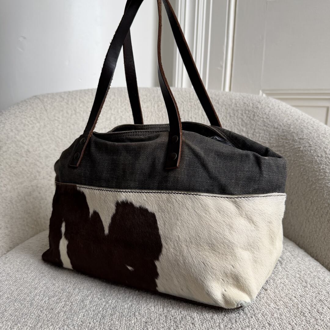 Archive Miu Miu Cow Print Denim Shoulder Bag