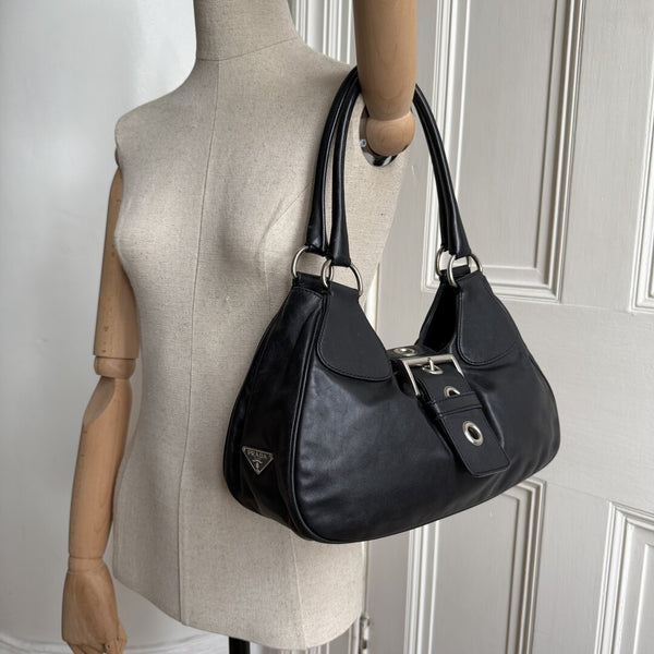 Prada Moon Leather Black Shoulder Bag