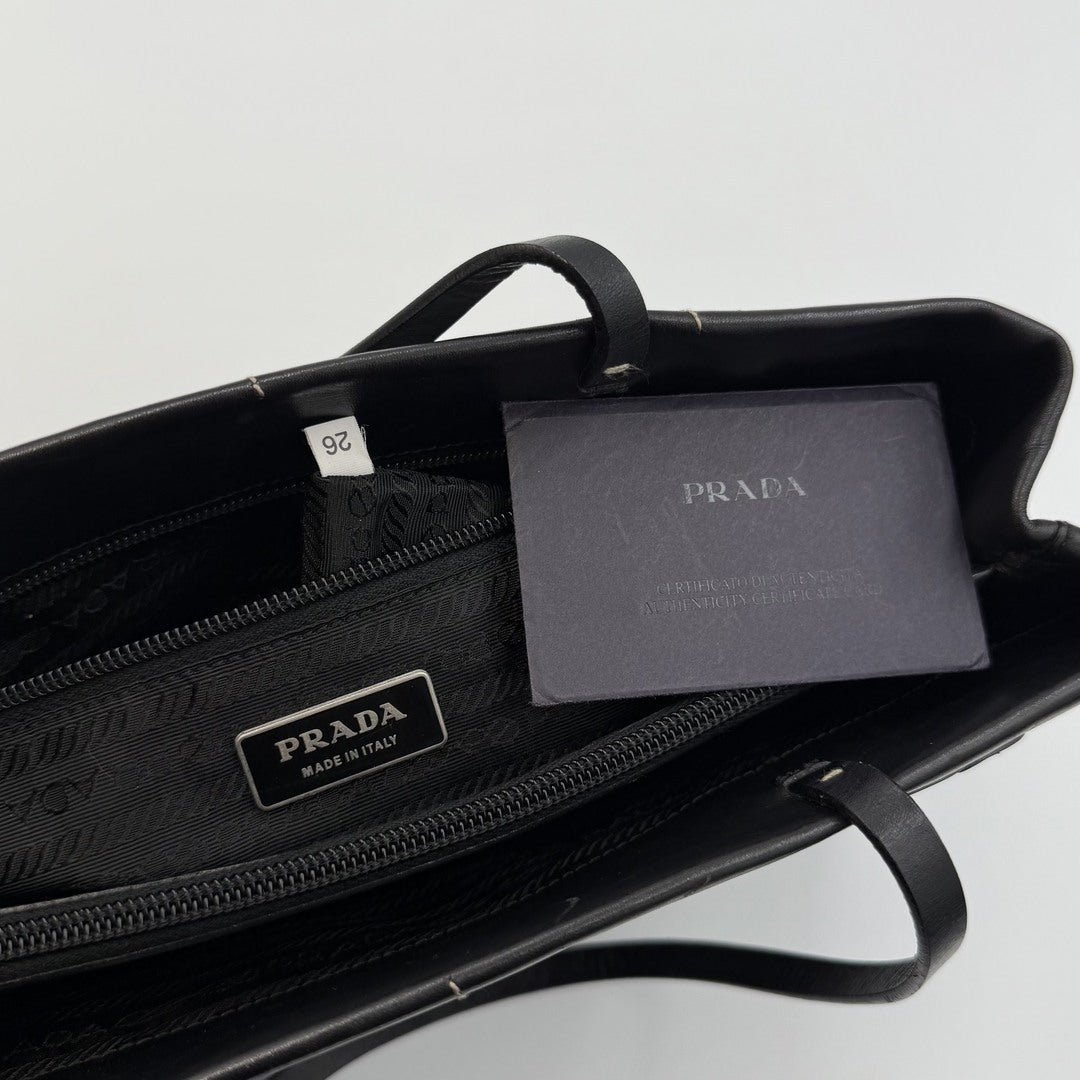 2000 Prada Floral Leather Black Shoulder Bag