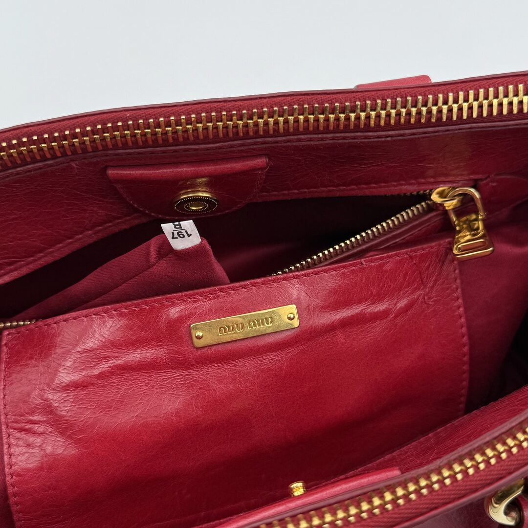 Miu Miu Vitello Shine Red Leather Handbag