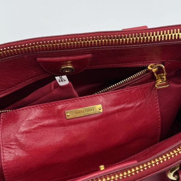 Miu Miu Vitello Shine Red Leather Handbag