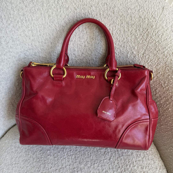 Miu Miu Vitello Shine Red Leather Handbag