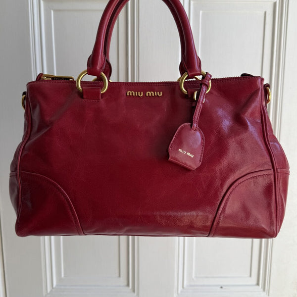 Miu Miu Vitello Shine Red Leather Handbag