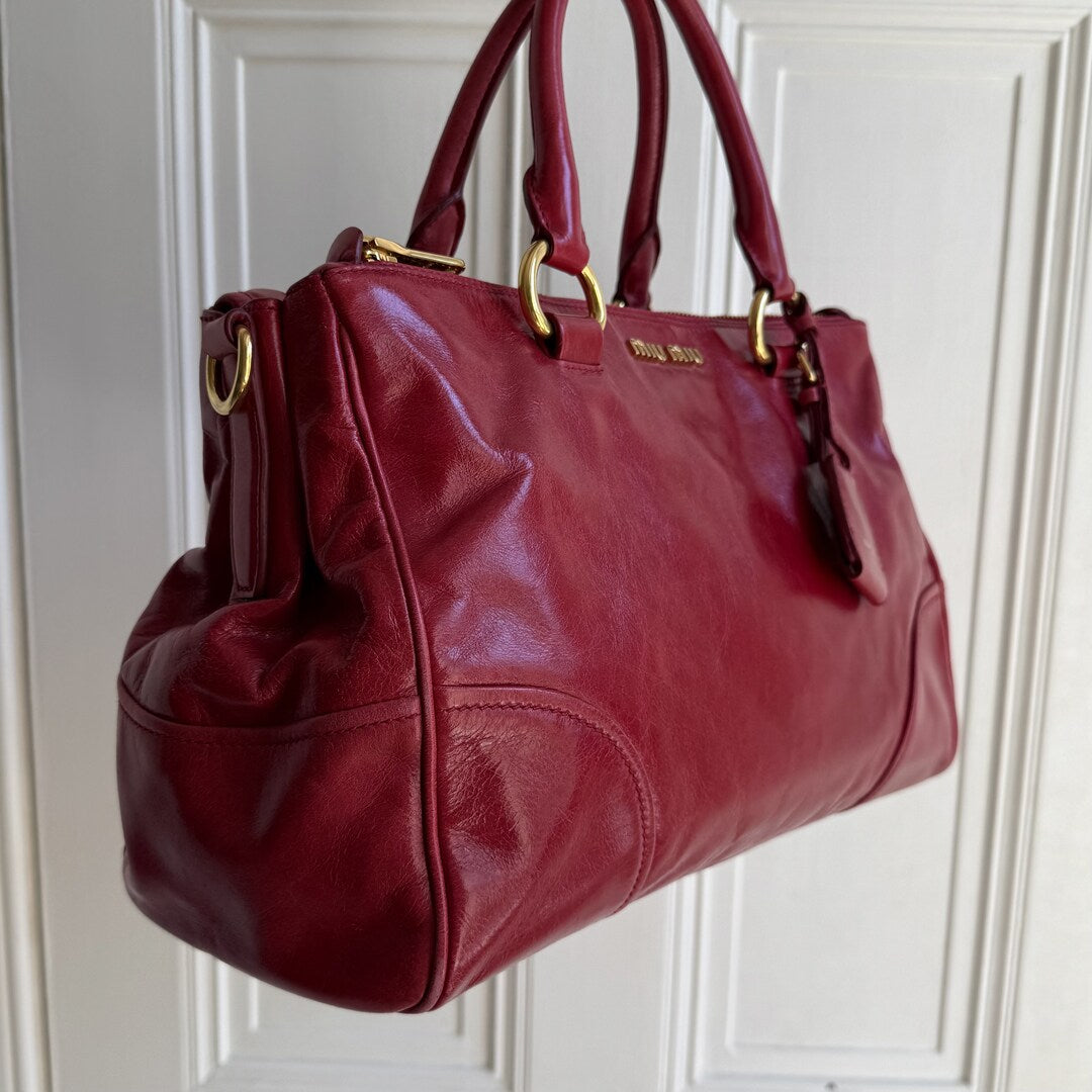 Miu Miu Vitello Shine Red Leather Handbag