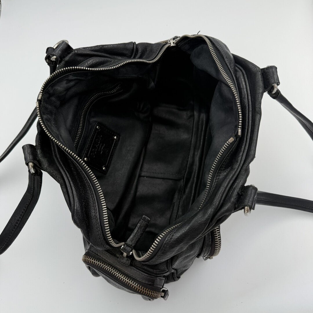 Prada Vitello Cargo Pocket Black Leather Shoulder Bag