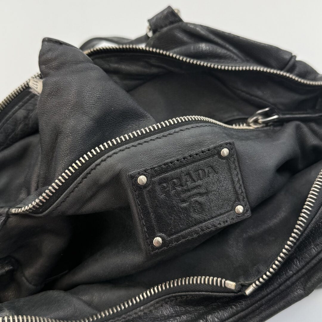 Prada Vitello Cargo Pocket Black Leather Shoulder Bag