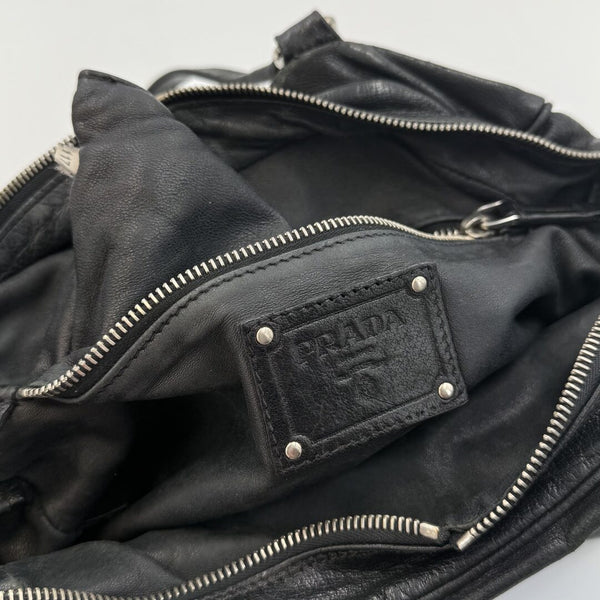 Prada Vitello Cargo Pocket Black Leather Shoulder Bag