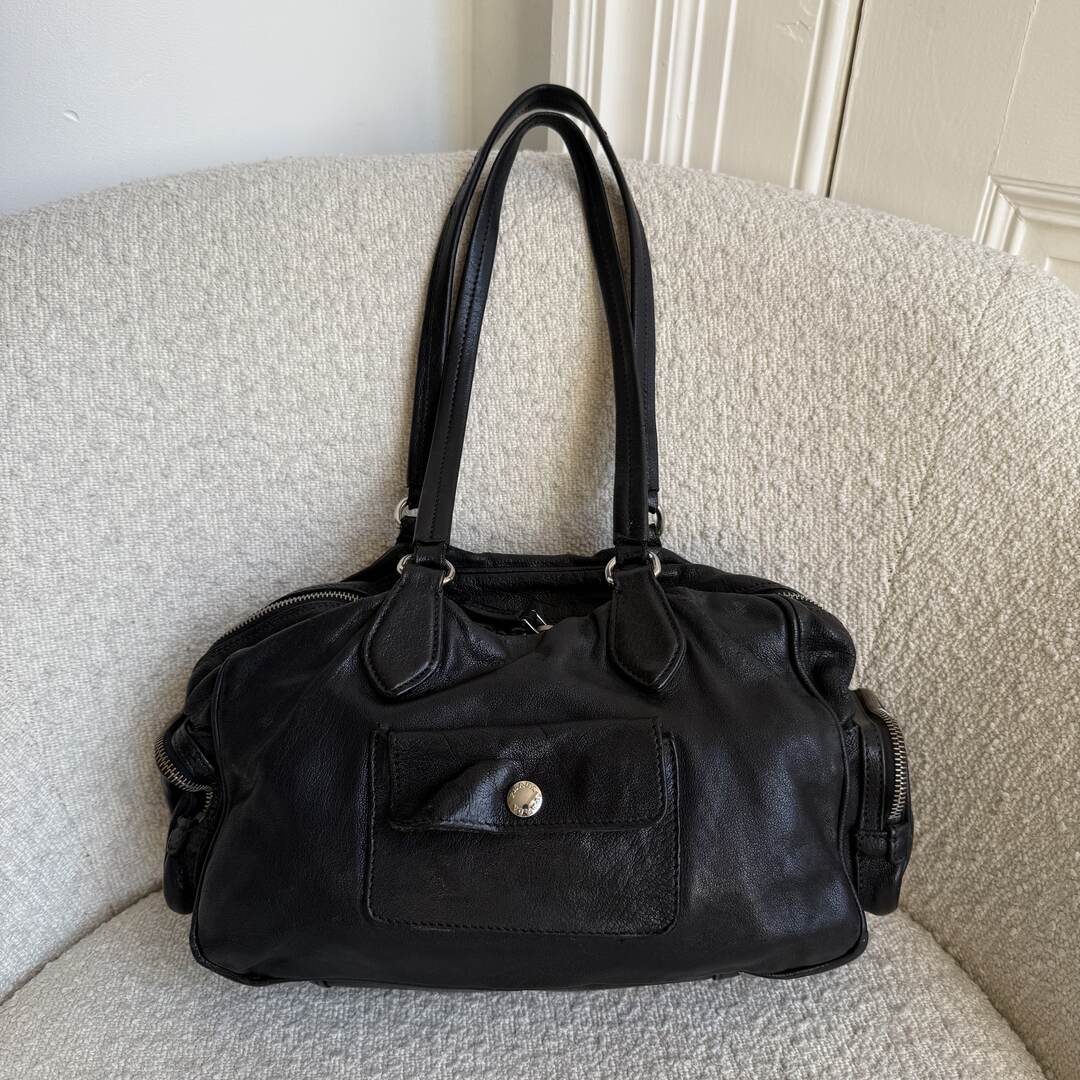 Prada Vitello Cargo Pocket Black Leather Shoulder Bag