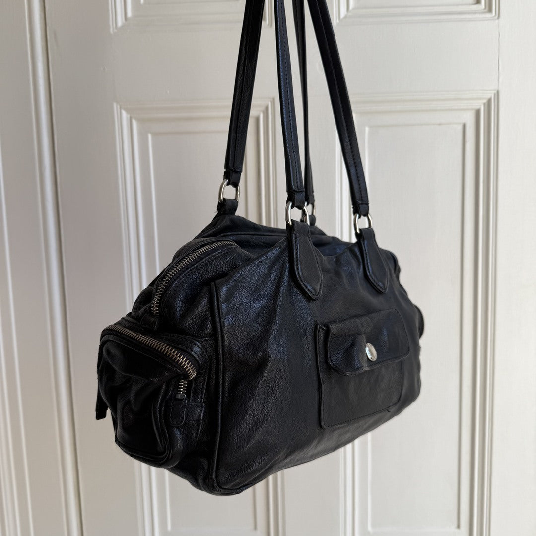 Prada Vitello Cargo Pocket Black Leather Shoulder Bag