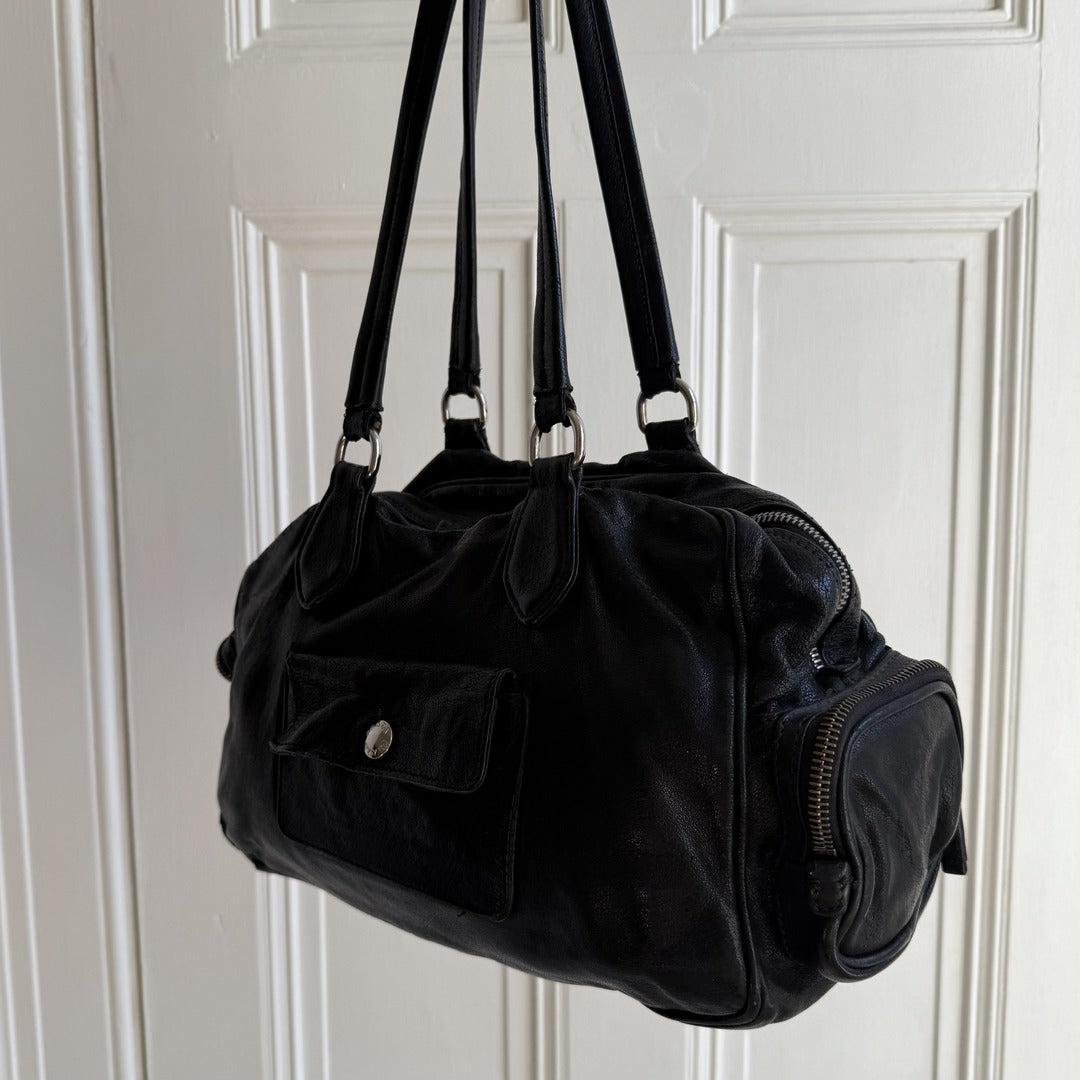Prada Vitello Cargo Pocket Black Leather Shoulder Bag