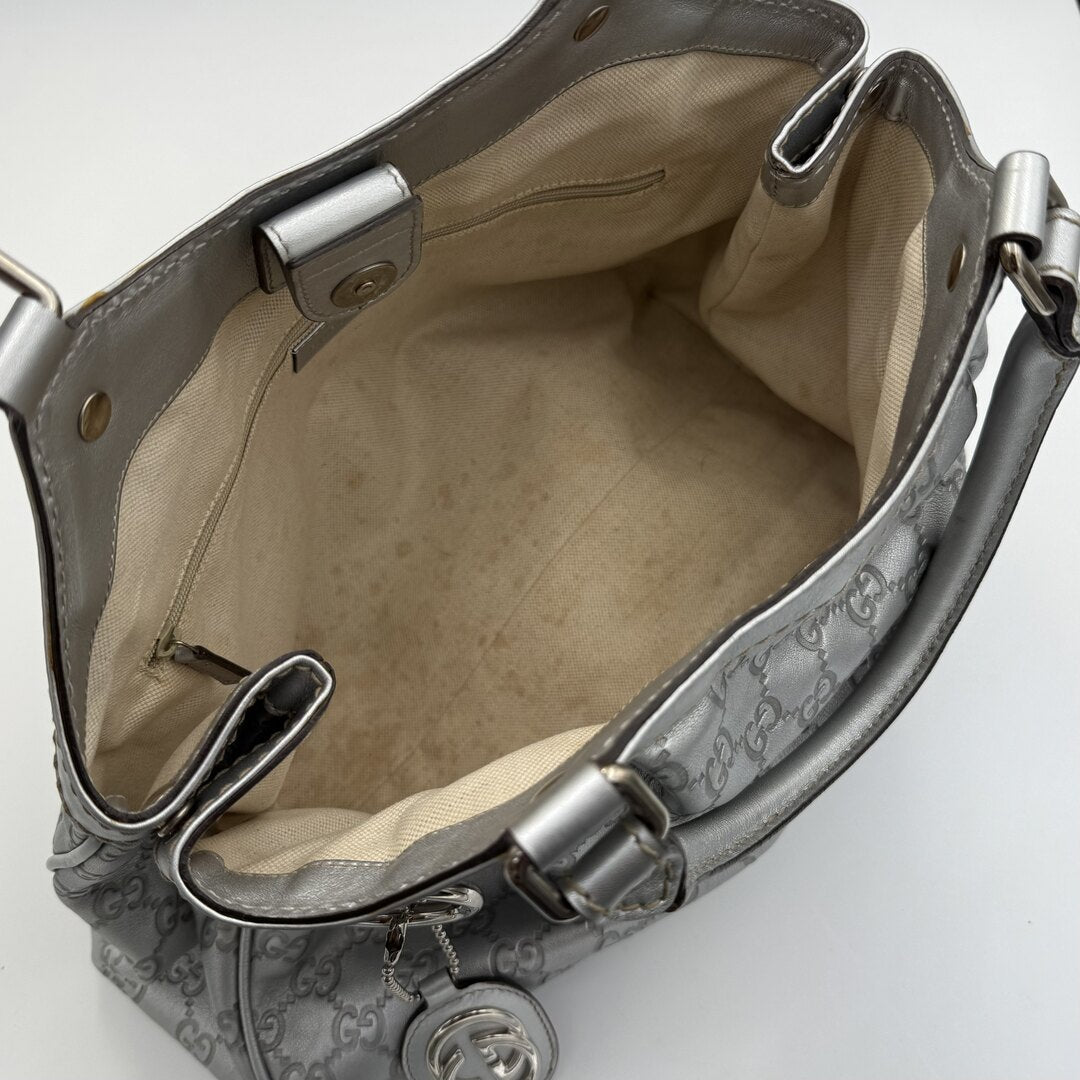 Gucci Sukey Metallic Silver Leather Shoulder Bag