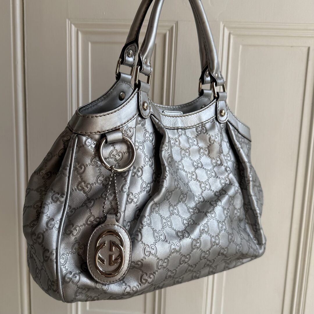 Gucci Sukey Metallic Silver Leather Shoulder Bag