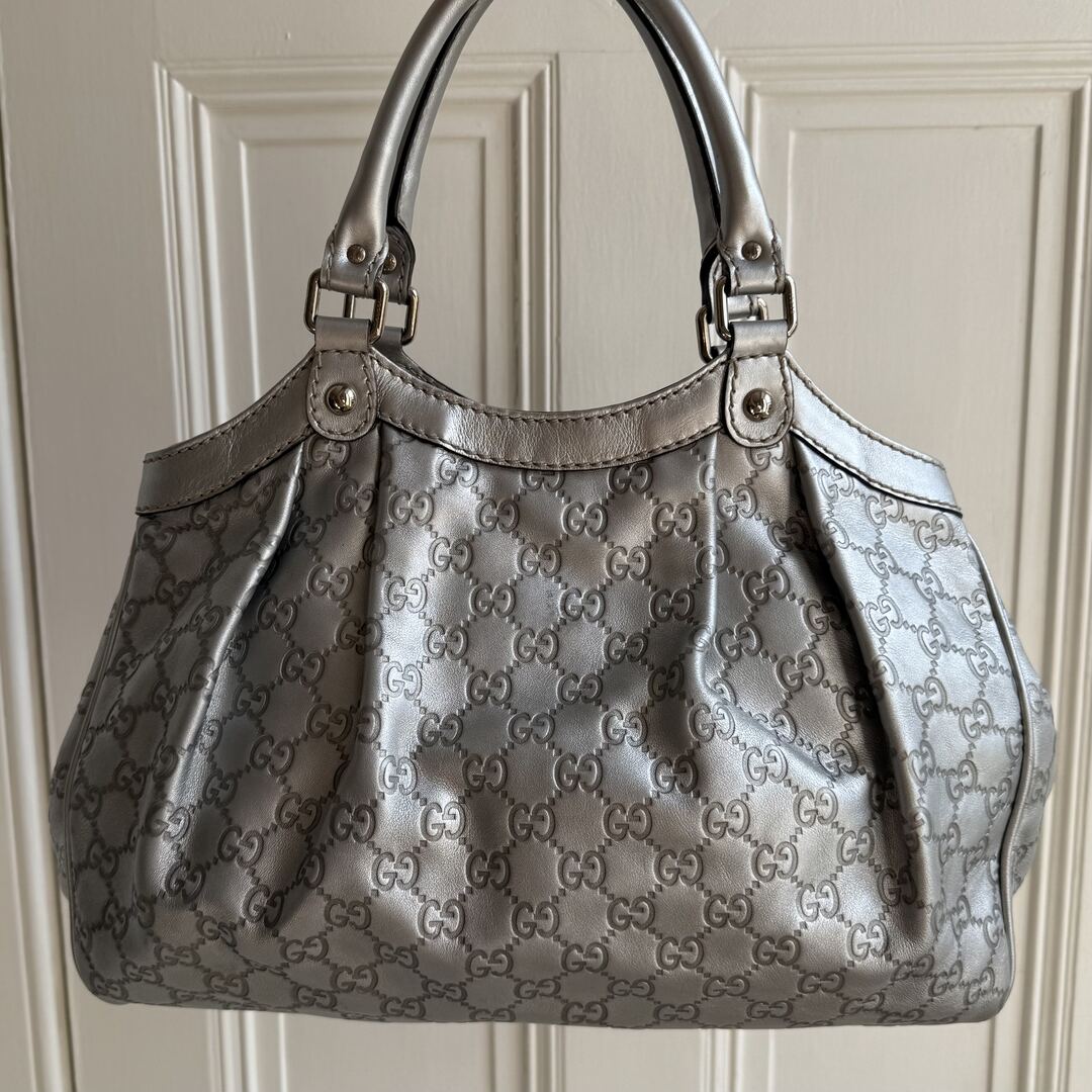 Gucci Sukey Metallic Silver Leather Shoulder Bag