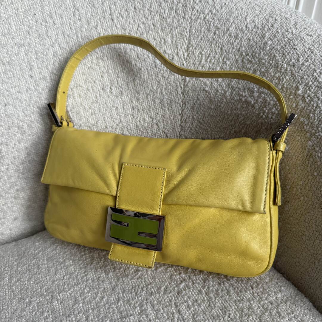 Fendi Mamma Baguette Yellow Leather Shoulder Bag