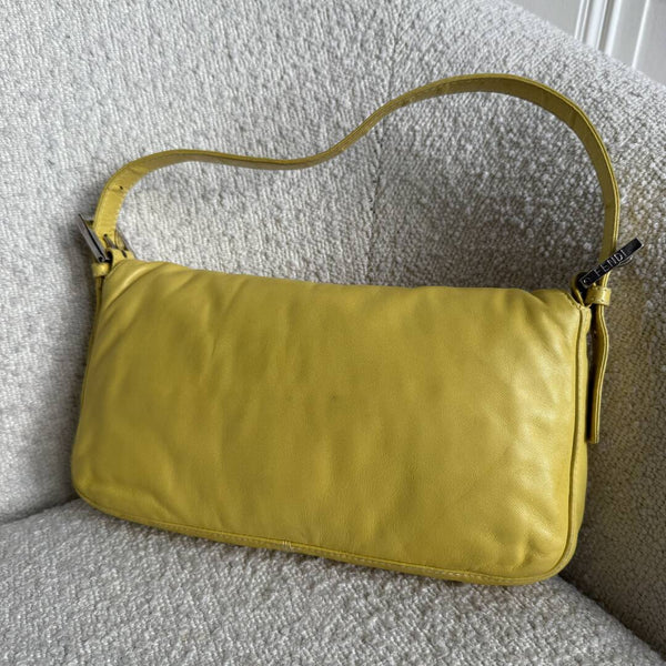 Fendi Mamma Baguette Yellow Leather Shoulder Bag