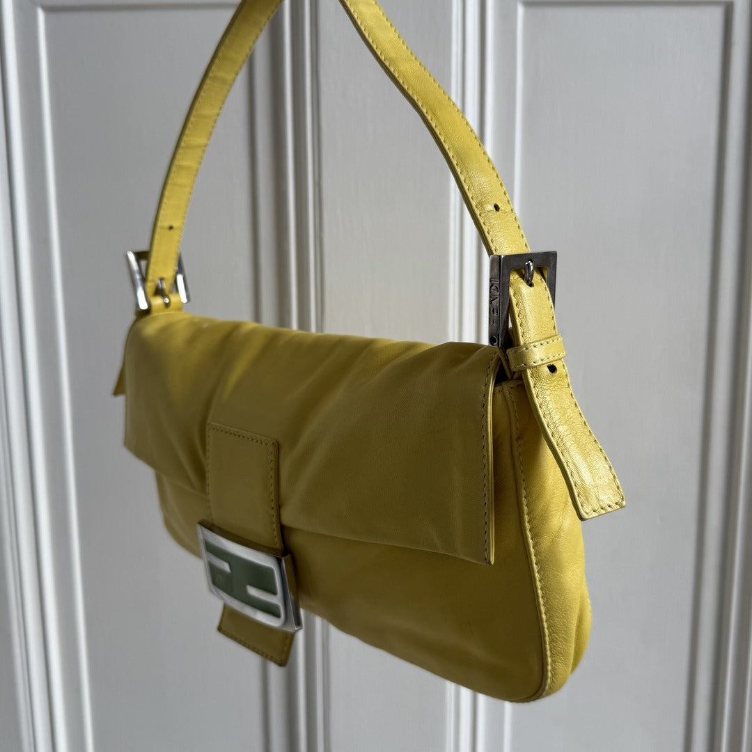 Fendi Mamma Baguette Yellow Leather Shoulder Bag