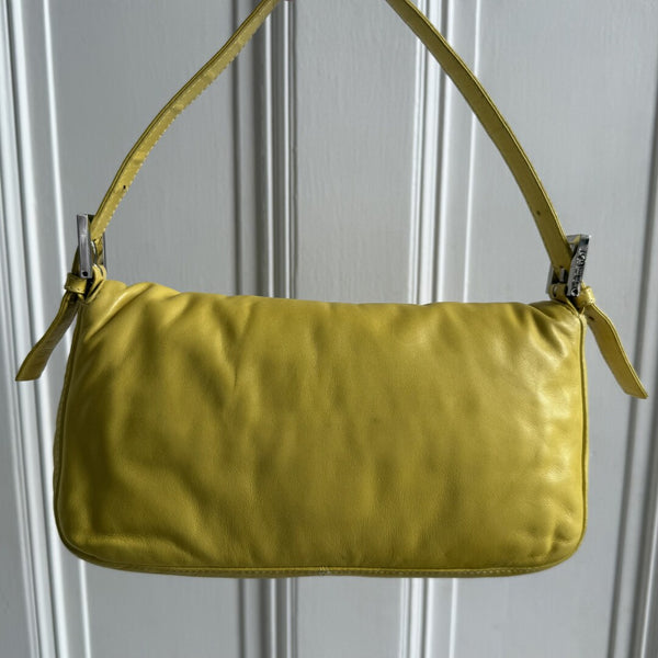 Fendi Mamma Baguette Yellow Leather Shoulder Bag
