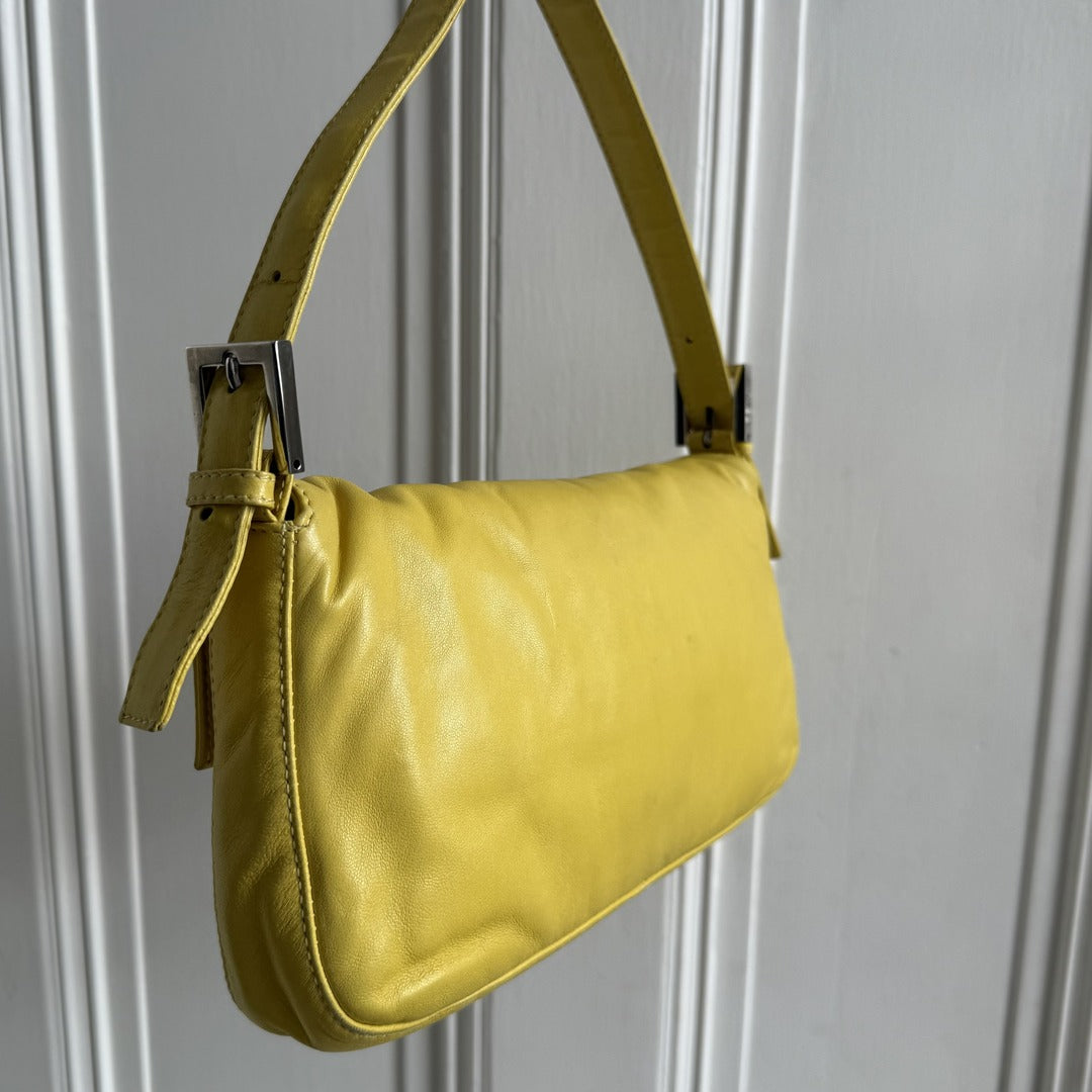 Fendi Mamma Baguette Yellow Leather Shoulder Bag