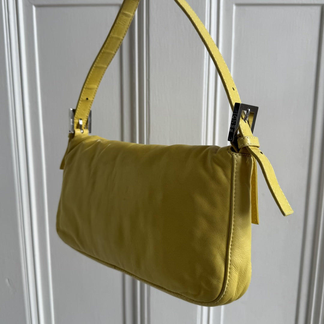 Fendi Mamma Baguette Yellow Leather Shoulder Bag