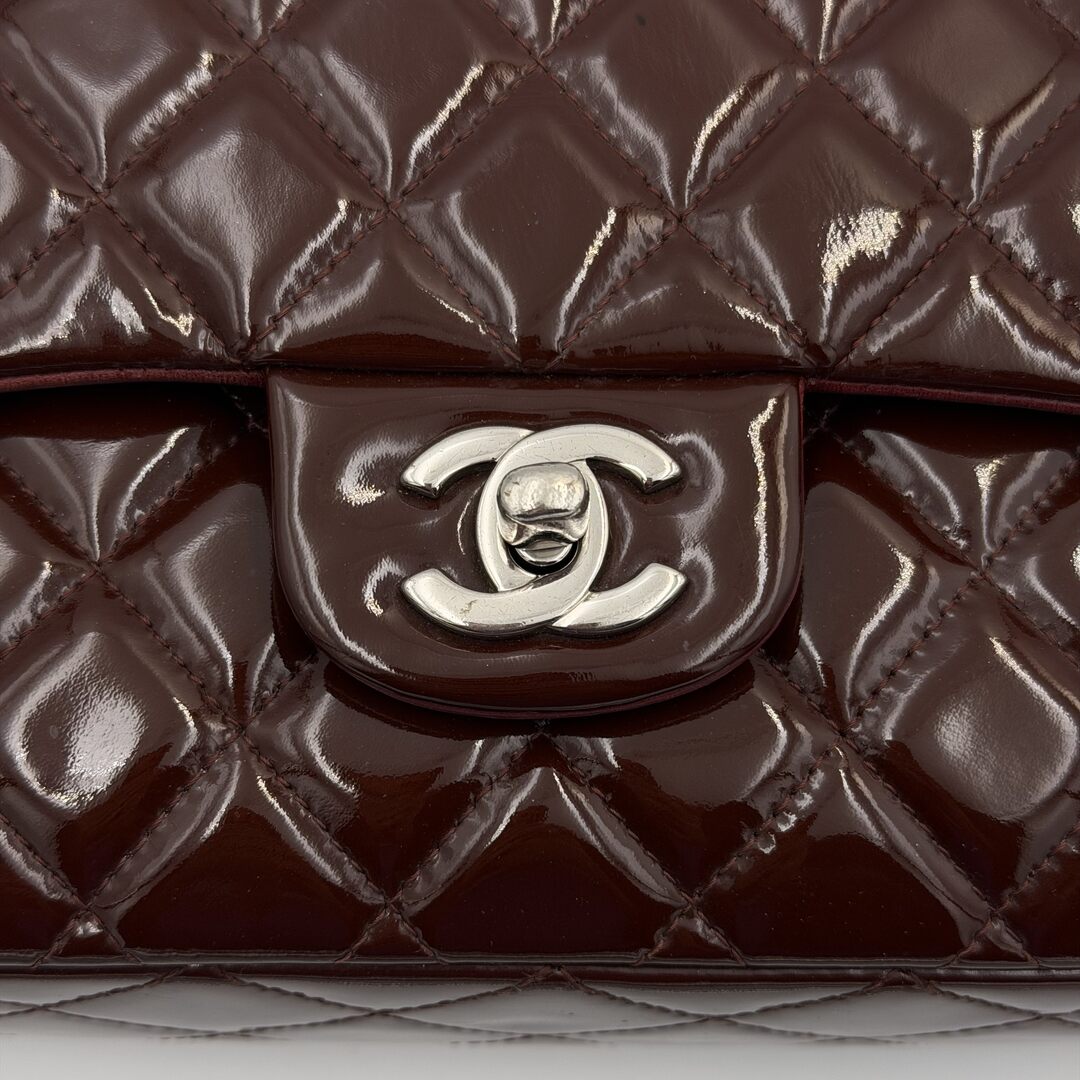 2010 Chanel Timeless Classic Patent Bordeaux Flap Shoulder Bag