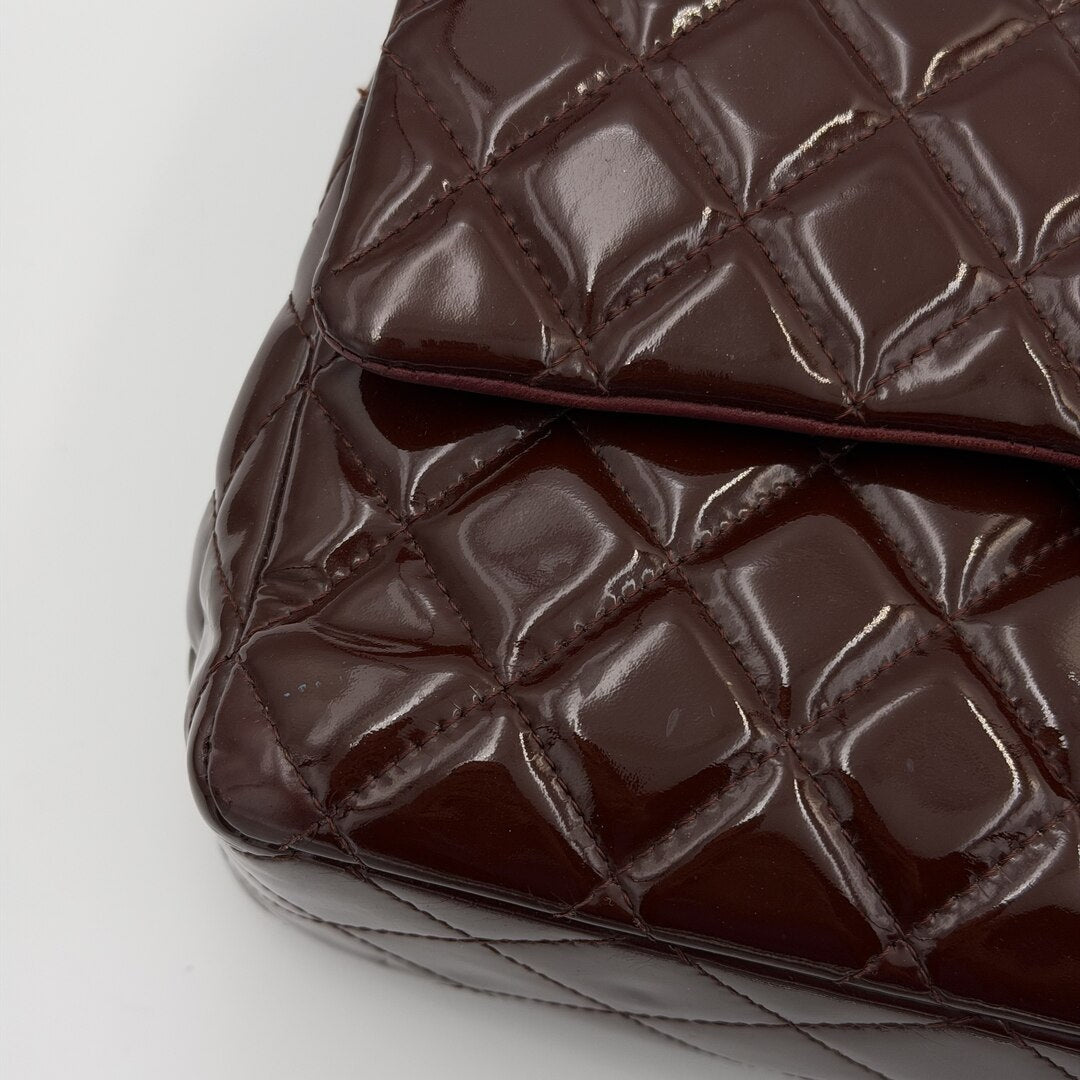 2010 Chanel Timeless Classic Patent Bordeaux Flap Shoulder Bag