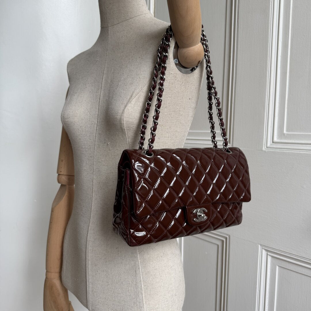 2010 Chanel Timeless Classic Patent Bordeaux Flap Shoulder Bag