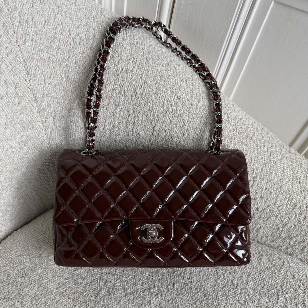 2010 Chanel Timeless Classic Patent Bordeaux Flap Shoulder Bag