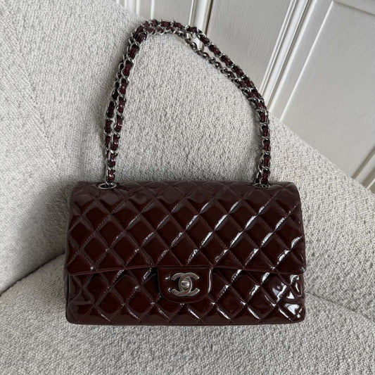 2010 Chanel Timeless Classic Patent Bordeaux Flap Shoulder Bag