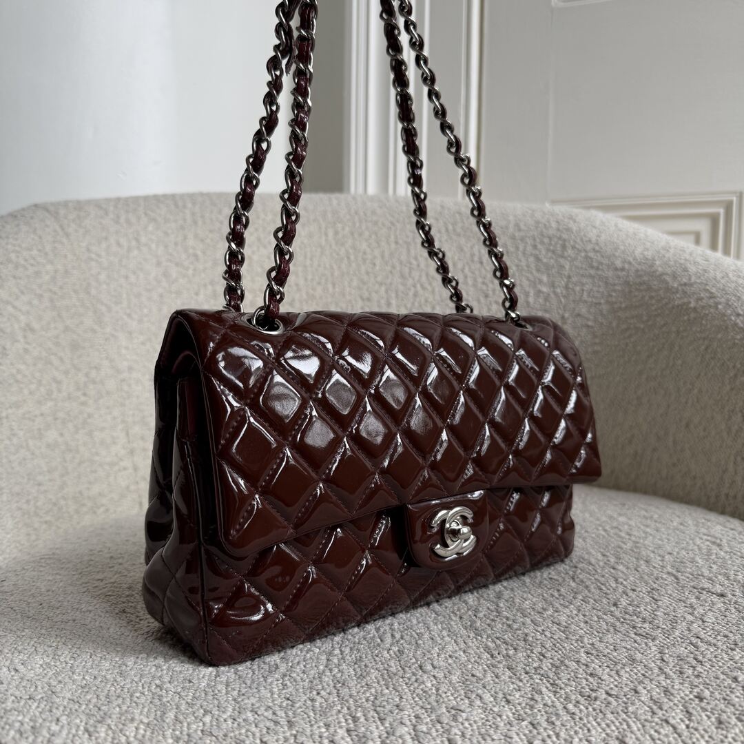 2010 Chanel Timeless Classic Patent Bordeaux Flap Shoulder Bag