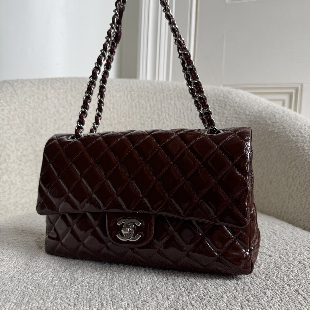 2010 Chanel Timeless Classic Patent Bordeaux Flap Shoulder Bag